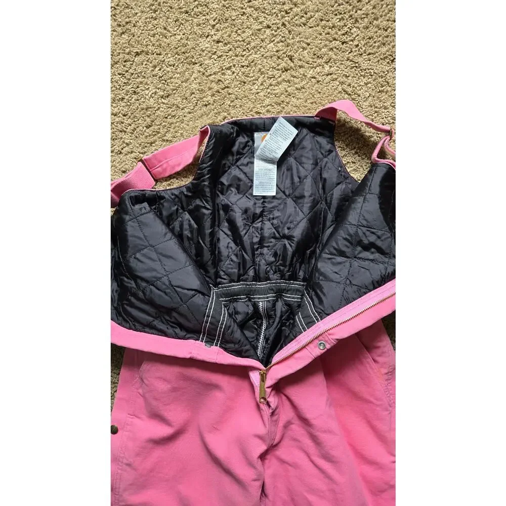 Carhartt Womens Pink Insulated Overalls Bib Utility Work Wear 8x32 - Picture 7 of 13